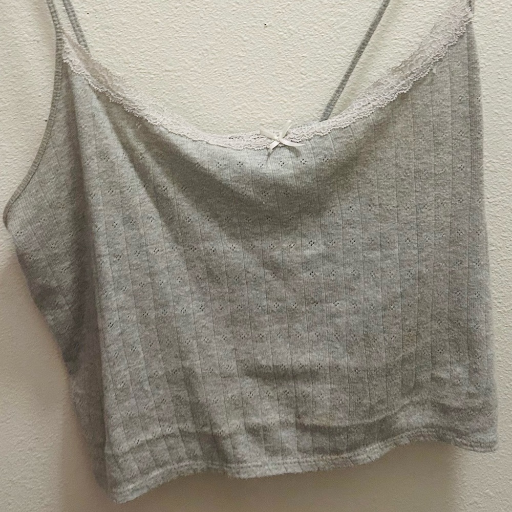 Grey lace and bow tank
